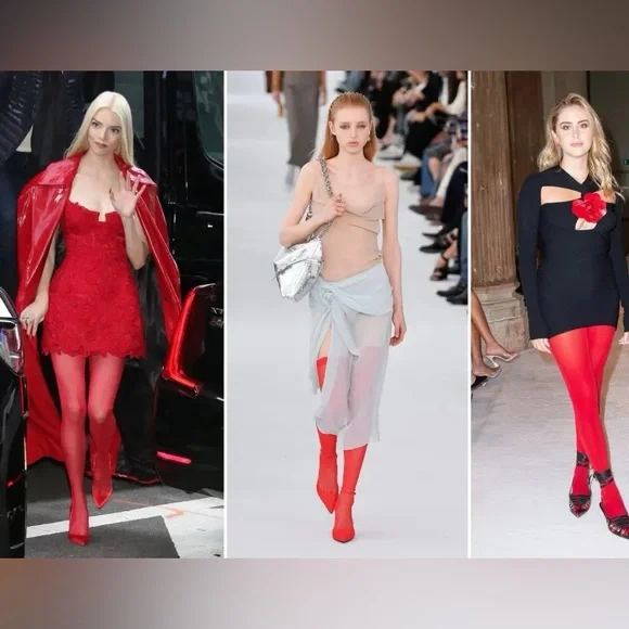 Valentino Silk Blend Ribbed Tights.Brand New. red wine color - Picture 2 of 11